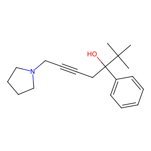 2,2-Dimethyl-3-phenyl-7-pyrrolidin-1-yl-hept-5-yn-3-ol structure