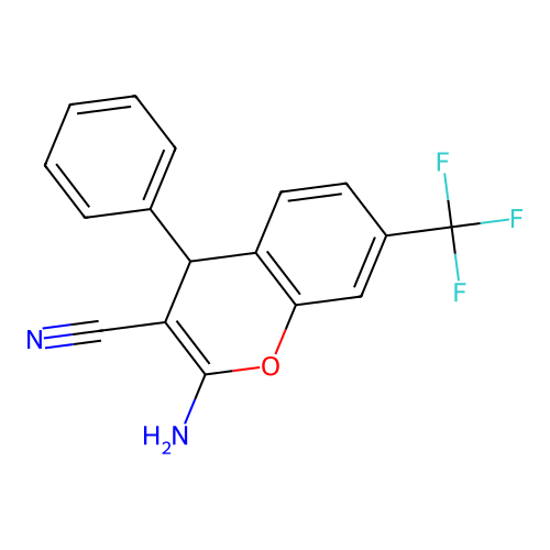 2-amino-4-phenyl-7-(trifluoromethyl)-4H-chromene-3-carbonitrile structure