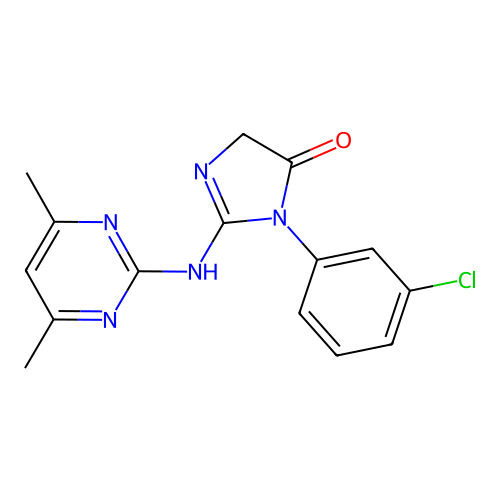 1-(3-chlorophenyl)-2-((4,6-dimethylpyrimidin-2-yl)amino)-1H-imidazol-5(4H)-one structure