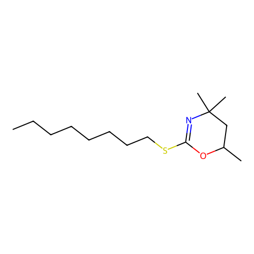 4,4,6-trimethyl-2-(octylsulfanyl)-5,6-dihydro-4H-1,3-oxazine structure