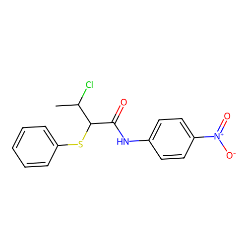 3-chloro-N-(4-nitrophenyl)-2-(phenylsulfanyl)butanamide structure