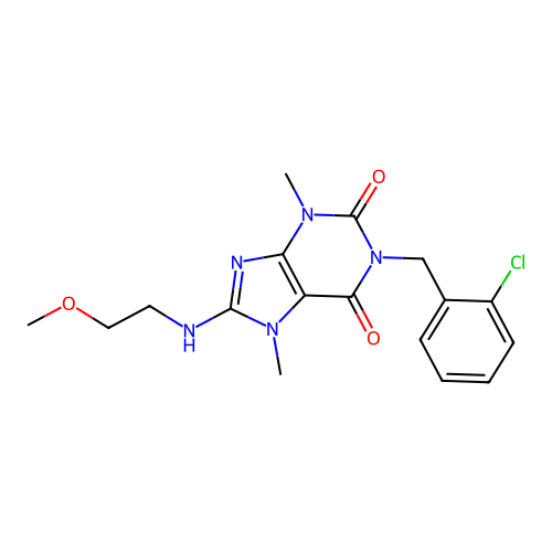 1-[(2-Chlorophenyl)methyl]-8-(2-methoxyethylamino)-3,7-dimethylpurine-2,6-dione structure