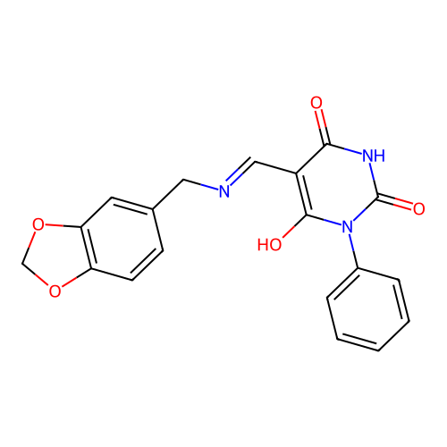 5-[(1,3-benzodioxol-5-ylmethylamino)methylidene]-1-phenyl-1,3-diazinane-2,4,6-trione structure