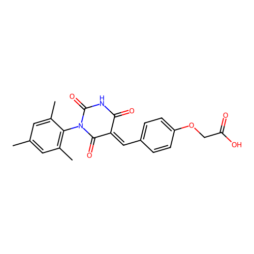 2-[4-[[2,4,6-trioxo-1-(2,4,6-trimethylphenyl)-1,3-diazinan-5-ylidene]methyl]phenoxy]acetic Acid structure