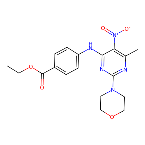 Ethyl 4-{[6-methyl-2-(morpholin-4-yl)-5-nitropyrimidin-4-yl]amino}benzoate structure