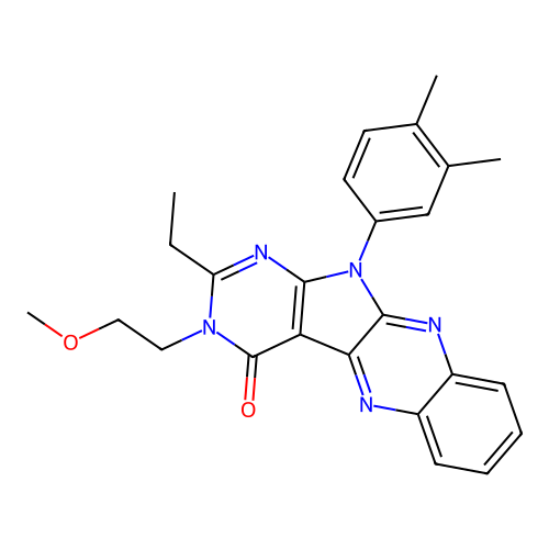 11-(3,4-dimethylphenyl)-2-ethyl-3-(2-methoxyethyl)-3,11-dihydro-4H-pyrimido[5',4':4,5]pyrrolo[2,3-b]quinoxalin-4-one structure