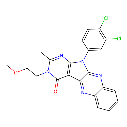 11-(3,4-dichlorophenyl)-3-(2-methoxyethyl)-2-methyl-3,11-dihydro-4H-pyrimido[5',4':4,5]pyrrolo[2,3-b]quinoxalin-4-one structure