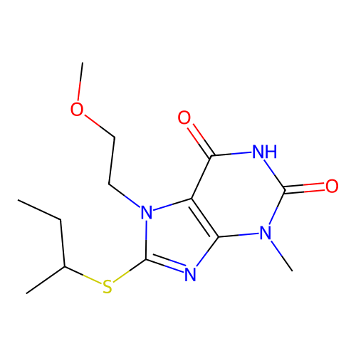 8-(sec-butylthio)-7-(2-methoxyethyl)-3-methyl-1H-purine-2,6(3H,7H)-dione structure