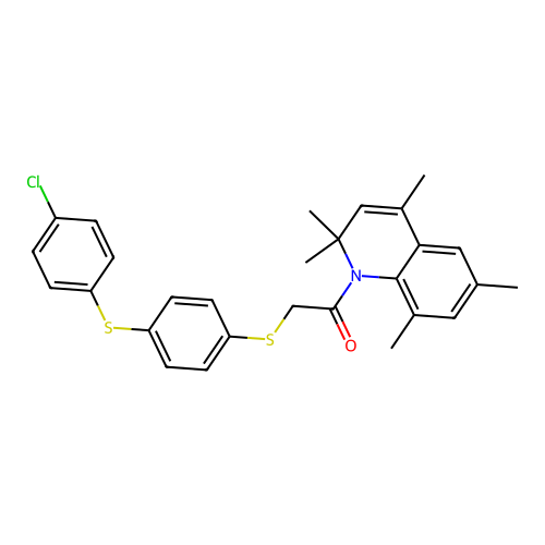 2-((4-((4-chlorophenyl)thio)phenyl)thio)-1-(2,2,4,6,8-pentamethylquinolin-1(2H)-yl)ethanone structure
