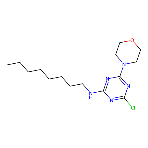 4-chloro-6-(morpholin-4-yl)-N-octyl-1,3,5-triazin-2-amine structure
