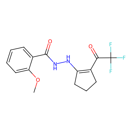 2-methoxy-N'-[2-(trifluoroacetyl)cyclopent-1-en-1-yl]benzohydrazide structure