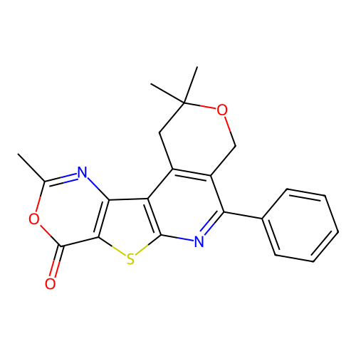 2,2,10-trimethyl-5-phenyl-1,2-dihydropyrano[4'',3'':4',5']pyrido[3',2':4,5]thieno[3,2-d][1,3]oxazin-8(4H)-one structure