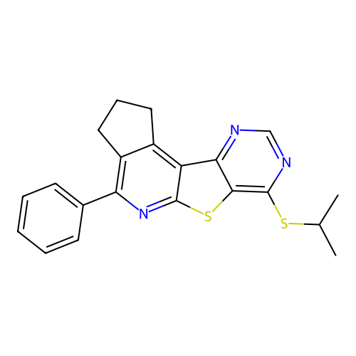 4-phenyl-7-(propan-2-ylsulfanyl)-2,3-dihydro-1H-cyclopenta[4',5']pyrido[3',2':4,5]thieno[3,2-d]pyrimidine structure