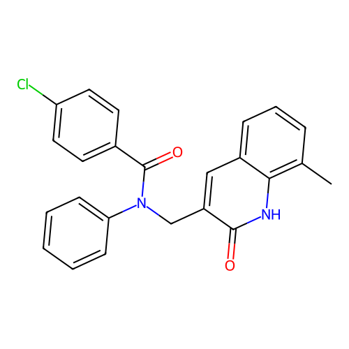 4-chloro-N-[(8-methyl-2-oxo-1H-quinolin-3-yl)methyl]-N-phenylbenzamide structure
