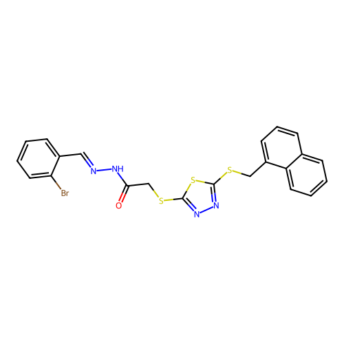(E)-N'-(2-bromobenzylidene)-2-((5-((naphthalen-1-ylmethyl)thio)-1,3,4-thiadiazol-2-yl)thio)acetohydrazide structure