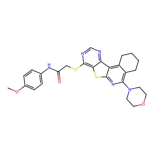 N-(4-methoxyphenyl)-2-((5-morpholino-1,2,3,4-tetrahydropyrimido[4',5':4,5]thieno[2,3-c]isoquinolin-8-yl)thio)acetamide structure