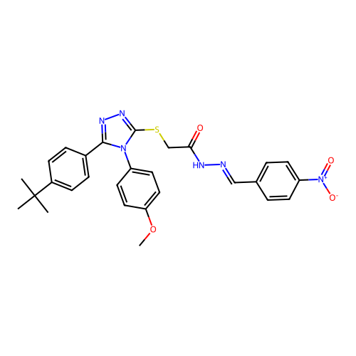 2-{[5-(4-tert-butylphenyl)-4-(4-methoxyphenyl)-4H-1,2,4-triazol-3-yl]sulfanyl}-N'-[(E)-(4-nitrophenyl)methylidene]acetohydrazide structure