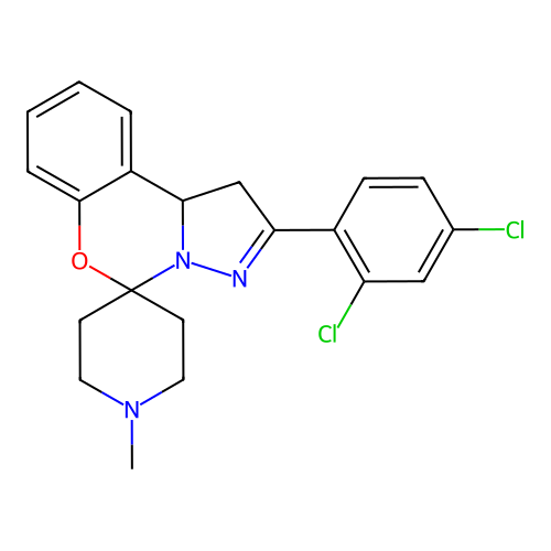 2'-(2,4-dichlorophenyl)-1-methyl-1',10b'-dihydrospiro[piperidine-4,5'-pyrazolo[1,5-c][1,3]benzoxazine] structure