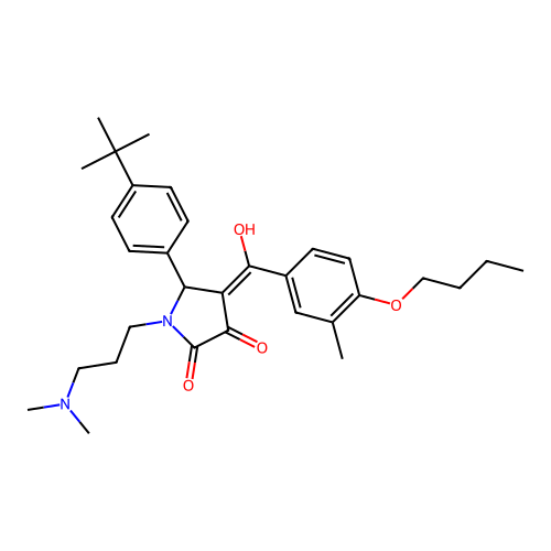 (4E)-4-[(4-butoxy-3-methylphenyl)-hydroxymethylidene]-5-(4-tert-butylphenyl)-1-[3-(dimethylamino)propyl]pyrrolidine-2,3-dione structure