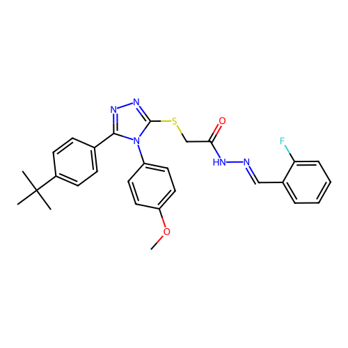 2-{[5-(4-tert-butylphenyl)-4-(4-methoxyphenyl)-4H-1,2,4-triazol-3-yl]sulfanyl}-N'-[(E)-(2-fluorophenyl)methylidene]acetohydrazide structure