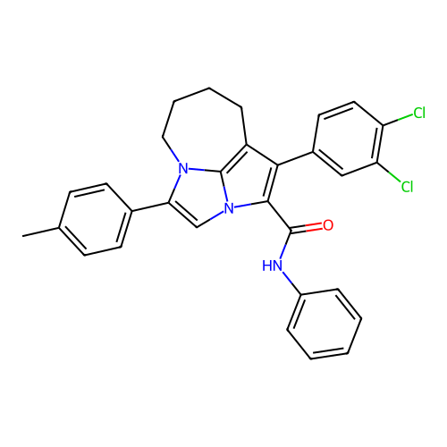 1-(3,4-dichlorophenyl)-4-(4-methylphenyl)-N-phenyl-5,6,7,8-tetrahydro-2a,4a-diazacyclopenta[cd]azulene-2-carboxamide structure