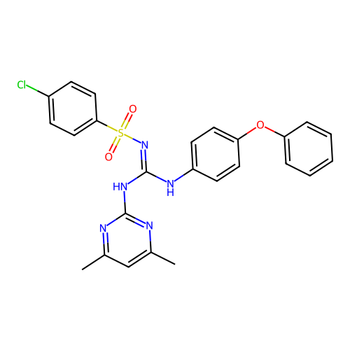 4-chloro-N-{(Z)-[(4,6-dimethylpyrimidin-2-yl)amino][(4-phenoxyphenyl)amino]methylidene}benzenesulfonamide structure