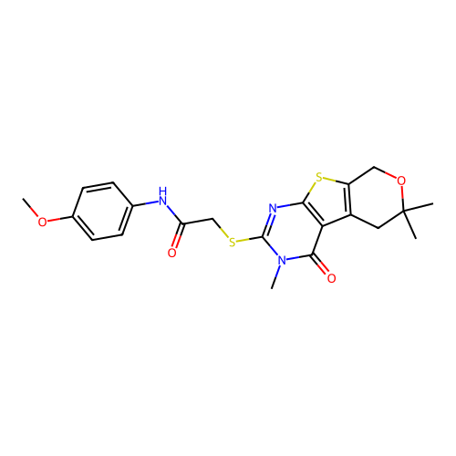 N-(4-methoxyphenyl)-2-((3,6,6-trimethyl-4-oxo-4,5,6,8-tetrahydro-3H-pyrano[4',3':4,5]thieno[2,3-d]pyrimidin-2-yl)thio)acetamide structure