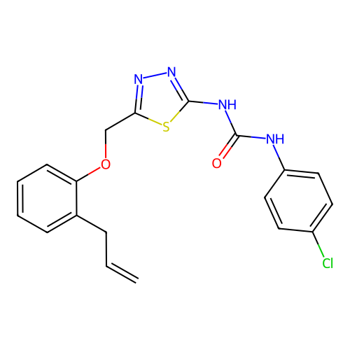 1-(4-chlorophenyl)-3-[5-[(2-prop-2-enylphenoxy)methyl]-1,3,4-thiadiazol-2-yl]urea structure