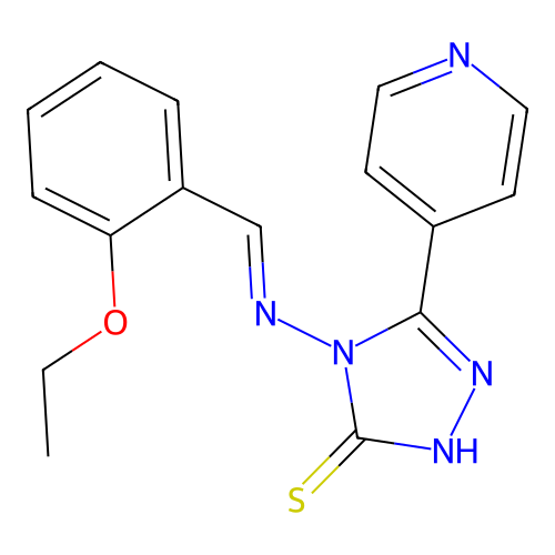 (E)-4-((2-ethoxybenzylidene)amino)-5-(pyridin-4-yl)-4H-1,2,4-triazole-3-thiol structure