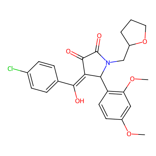 (4E)-4-[(4-chlorophenyl)(hydroxy)methylidene]-5-(2,4-dimethoxyphenyl)-1-(tetrahydrofuran-2-ylmethyl)pyrrolidine-2,3-dione structure