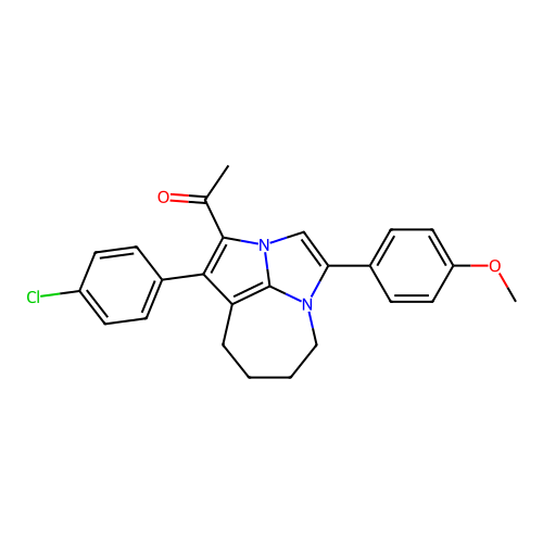 1-(1-(4-chlorophenyl)-4-(4-methoxyphenyl)-5,6,7,8-tetrahydro-2a,4a-diazacyclopenta[cd]azulen-2-yl)ethanone structure