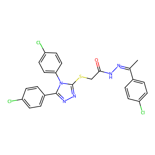 2-{[4,5-bis(4-chlorophenyl)-4H-1,2,4-triazol-3-yl]sulfanyl}-N'-[(1Z)-1-(4-chlorophenyl)ethylidene]acetohydrazide structure
