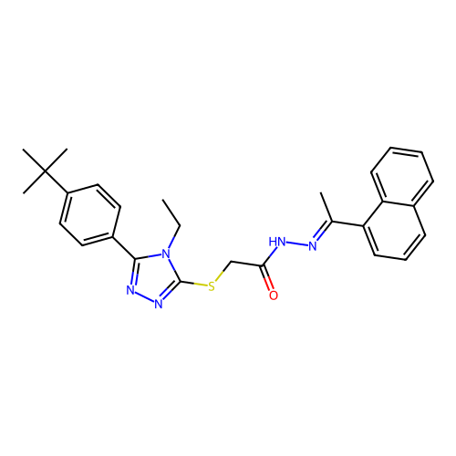2-{[5-(4-tert-butylphenyl)-4-ethyl-4H-1,2,4-triazol-3-yl]sulfanyl}-N'-[(1E)-1-(naphthalen-1-yl)ethylidene]acetohydrazide structure