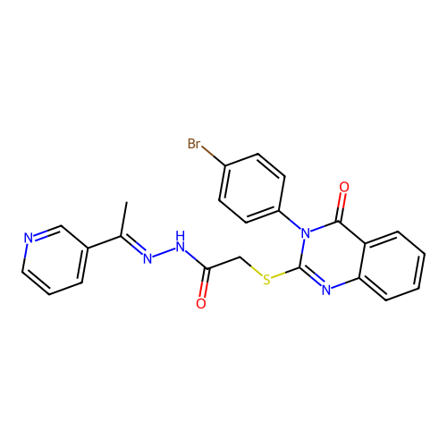 2-{[3-(4-bromophenyl)-4-oxo-3,4-dihydroquinazolin-2-yl]sulfanyl}-N'-[(1E)-1-(pyridin-3-yl)ethylidene]acetohydrazide structure