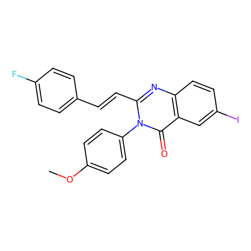 2-[(E)-2-(4-fluorophenyl)ethenyl]-6-iodo-3-(4-methoxyphenyl)quinazolin-4(3H)-one structure