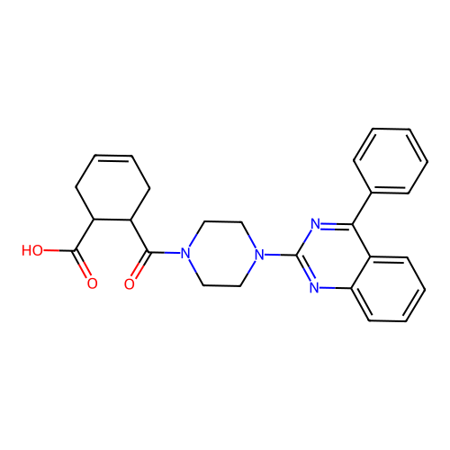 6-[4-(4-phenylquinazolin-2-yl)piperazine-1-carbonyl]cyclohex-3-ene-1-carboxylic acid structure