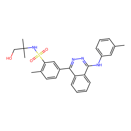 N-(1-hydroxy-2-methylpropan-2-yl)-2-methyl-5-(4-(m-tolylamino)phthalazin-1-yl)benzenesulfonamide structure