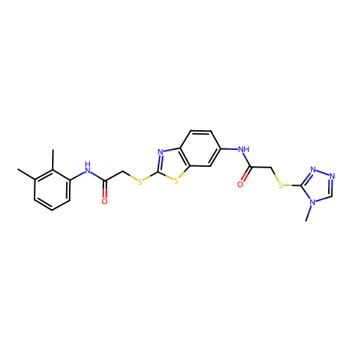 N-(2,3-dimethylphenyl)-2-((6-(2-((4-methyl-4H-1,2,4-triazol-3-yl)thio)acetamido)benzo[d]thiazol-2-yl)thio)acetamide structure