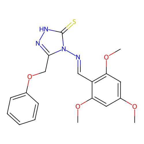 (E)-5-(phenoxymethyl)-4-((2,4,6-trimethoxybenzylidene)amino)-4H-1,2,4-triazole-3-thiol structure
