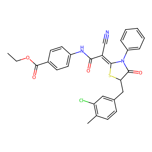 (Z)-ethyl 4-(2-(5-(3-chloro-4-methylbenzyl)-4-oxo-3-phenylthiazolidin-2-ylidene)-2-cyanoacetamido)benzoate structure