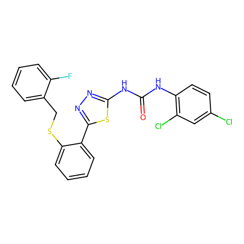 1-(2,4-dichlorophenyl)-3-(5-(2-((2-fluorobenzyl)thio)phenyl)-1,3,4-thiadiazol-2-yl)urea structure