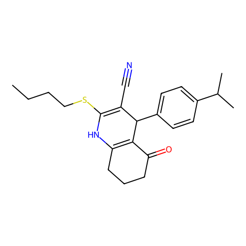 2-(butylthio)-4-(4-isopropylphenyl)-5-oxo-1,4,5,6,7,8-hexahydroquinoline-3-carbonitrile structure