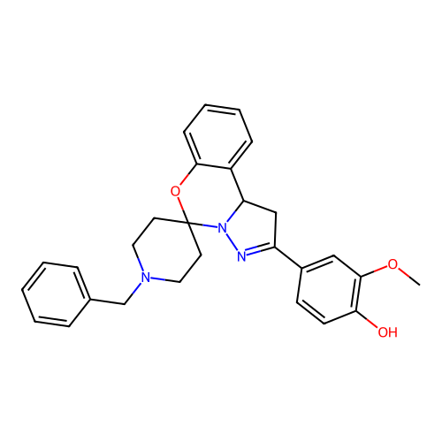 (4E)-4-(1'-benzylspiro[3,10b-dihydro-1H-pyrazolo[1,5-c][1,3]benzoxazine-5,4'-piperidine]-2-ylidene)-2-methoxycyclohexa-2,5-dien-1-one structure