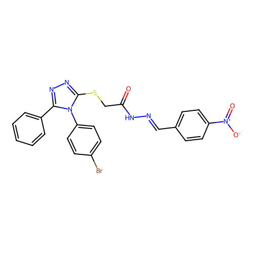 2-{[4-(4-bromophenyl)-5-phenyl-4H-1,2,4-triazol-3-yl]sulfanyl}-N'-[(E)-(4-nitrophenyl)methylidene]acetohydrazide structure