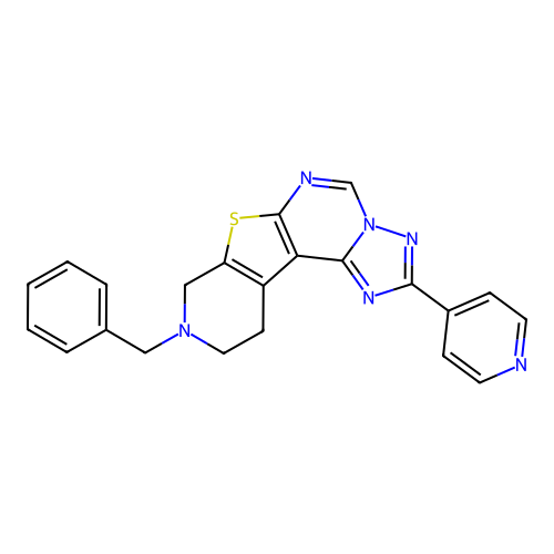 9-benzyl-2-(pyridin-4-yl)-8,9,10,11-tetrahydropyrido[4',3':4,5]thieno[3,2-e][1,2,4]triazolo[1,5-c]pyrimidine structure
