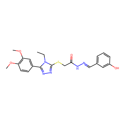 (E)-2-((5-(3,4-dimethoxyphenyl)-4-ethyl-4H-1,2,4-triazol-3-yl)thio)-N'-(3-hydroxybenzylidene)acetohydrazide structure