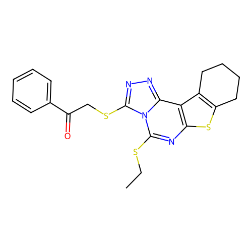 2-((5-(ethylthio)-8,9,10,11-tetrahydrobenzo[4,5]thieno[3,2-e][1,2,4]triazolo[4,3-c]pyrimidin-3-yl)thio)-1-phenylethanone structure