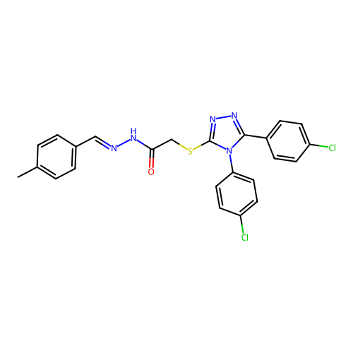 (E)-2-((4,5-bis(4-chlorophenyl)-4H-1,2,4-triazol-3-yl)thio)-N'-(4-methylbenzylidene)acetohydrazide structure