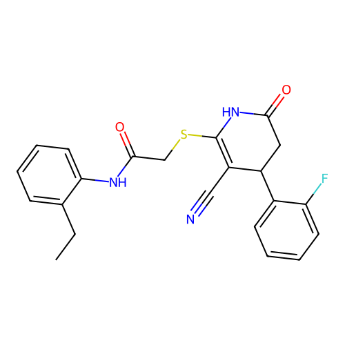 2-{[3-cyano-4-(2-fluorophenyl)-6-oxo-1,4,5,6-tetrahydropyridin-2-yl]sulfanyl}-N-(2-ethylphenyl)acetamide structure