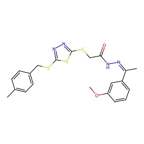 (Z)-N'-(1-(3-methoxyphenyl)ethylidene)-2-((5-((4-methylbenzyl)thio)-1,3,4-thiadiazol-2-yl)thio)acetohydrazide structure